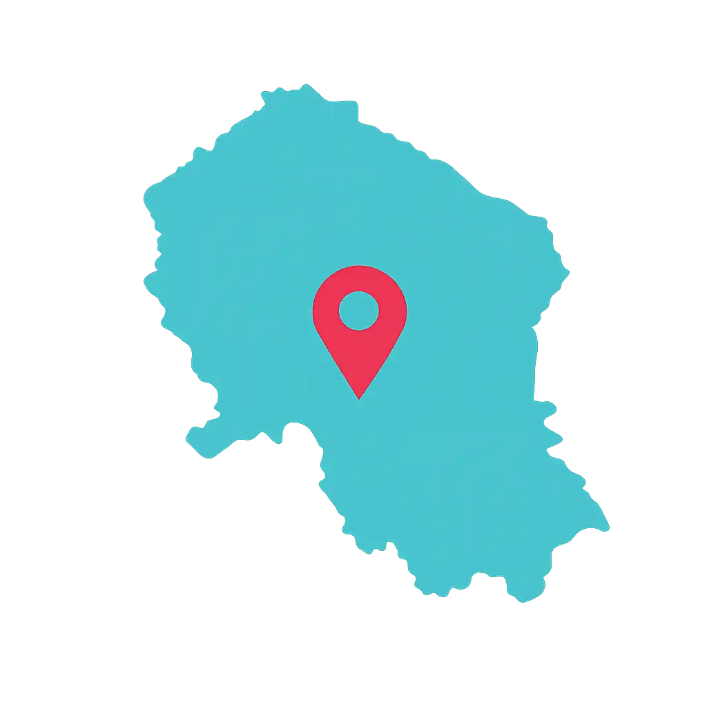 Adiestramiento canino online en toda la provincia de Córdoba Silueta de la provincia de Córdoba con icono de ubicación en el centro, representando el servicio de adiestramiento canino en toda la provincia