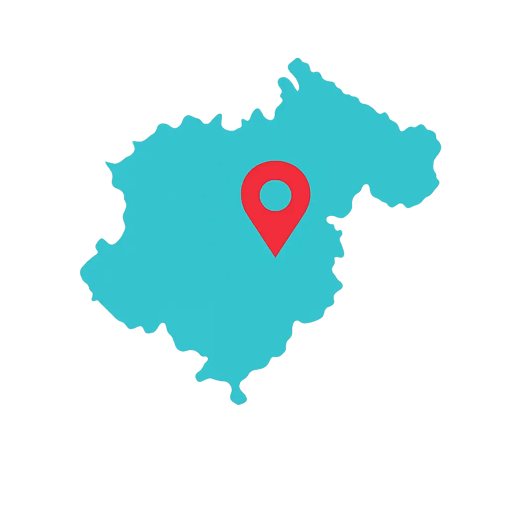 Mapa con la silueta de la provincia de Teruel y un marcador rojo de ubicación.